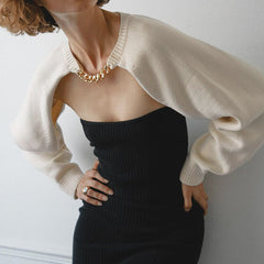 Cropped Bolero Knit Sweater with Gold Choker