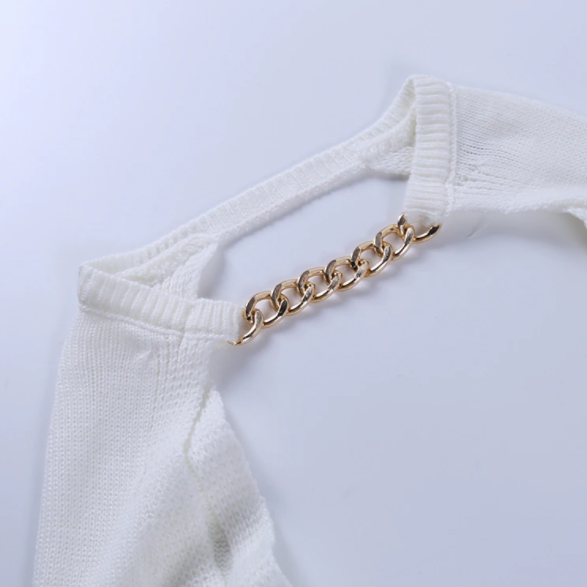 Cropped Bolero Knit Sweater with Gold Choker