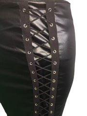 Black Gothic Faux Leather Midi Skirt with Back Zipper Lace