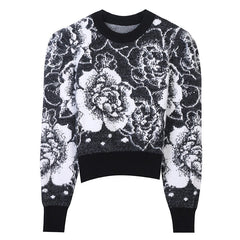 Giola Black and White Flower Sweater