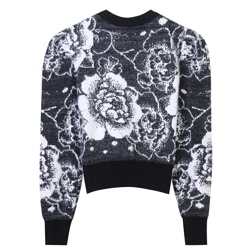 Giola Black and White Flower Sweater