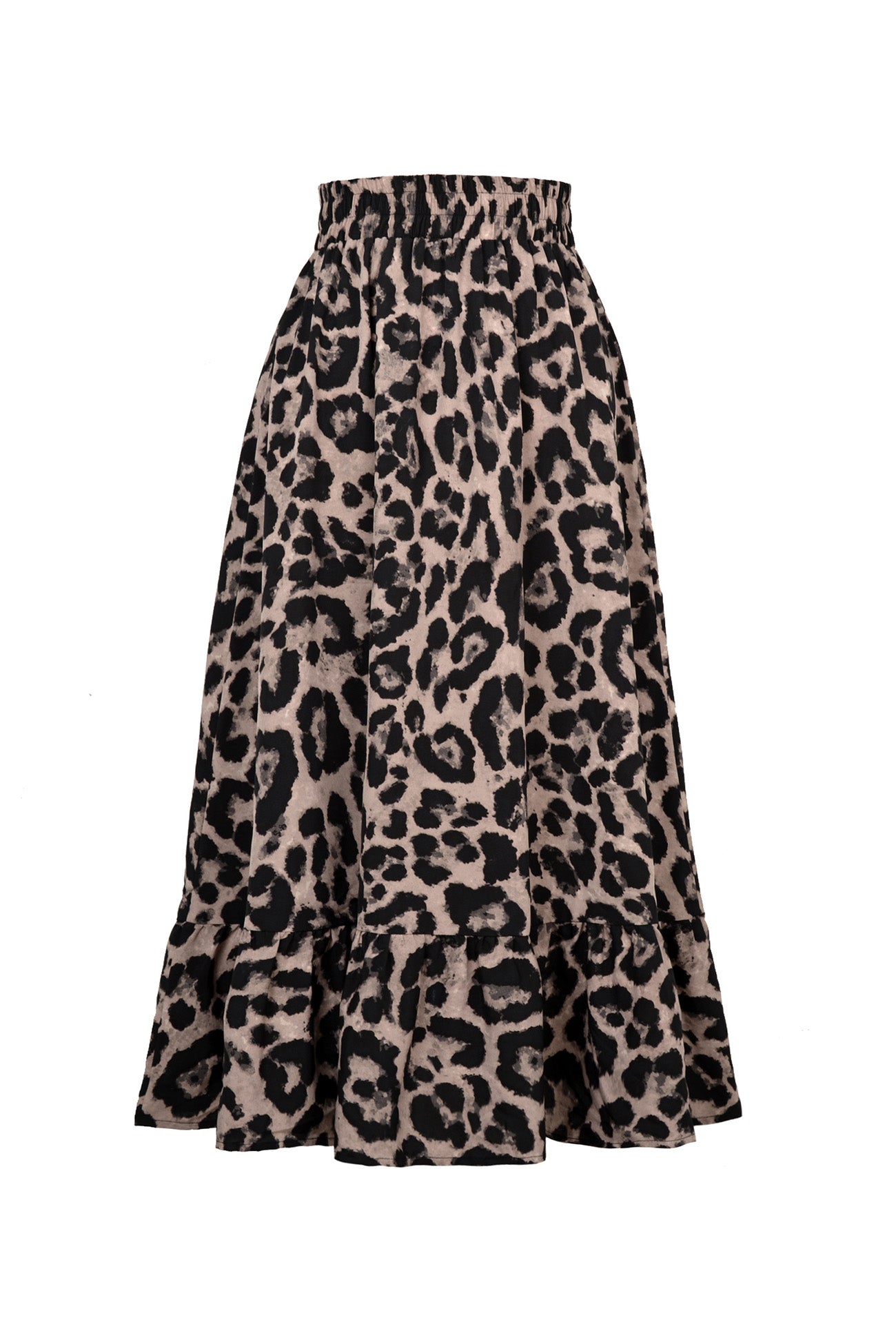 Leopard Print Hem Pleated High Waist Skirt