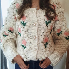 Pamela Flower Applique Chunky Knit Cardigans