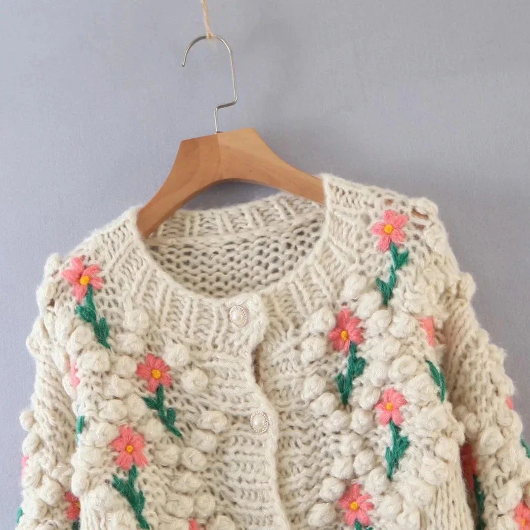 Pamela Flower Applique Chunky Knit Cardigans