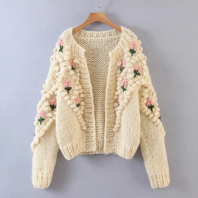 Dores Flower Applique Chunky Knit Cardigan (UPDATE) Click See Details