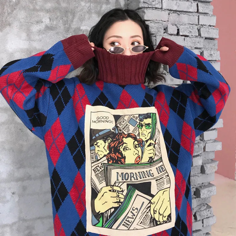 Wendy Argyle Cartoon Graphic Turtleneck Sweater