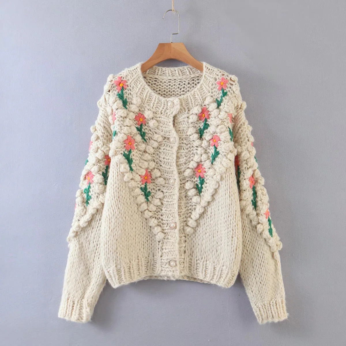 Pamela Flower Applique Chunky Knit Cardigans