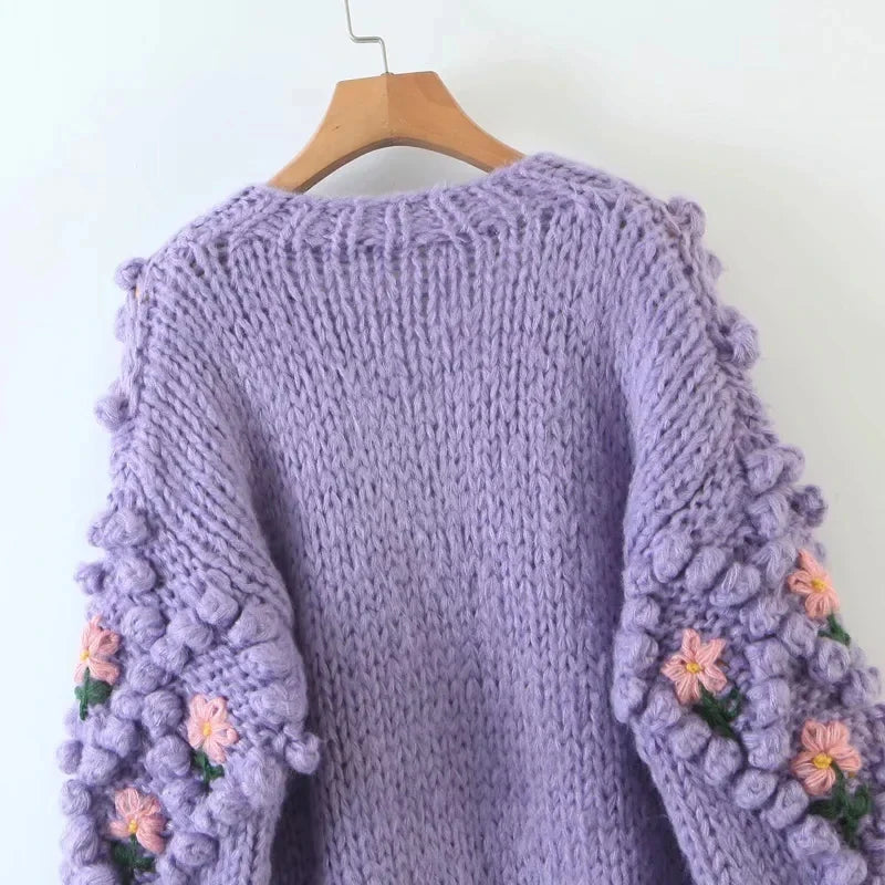 Dores Flower Applique Chunky Knit Cardigan (UPDATE) Click See Details