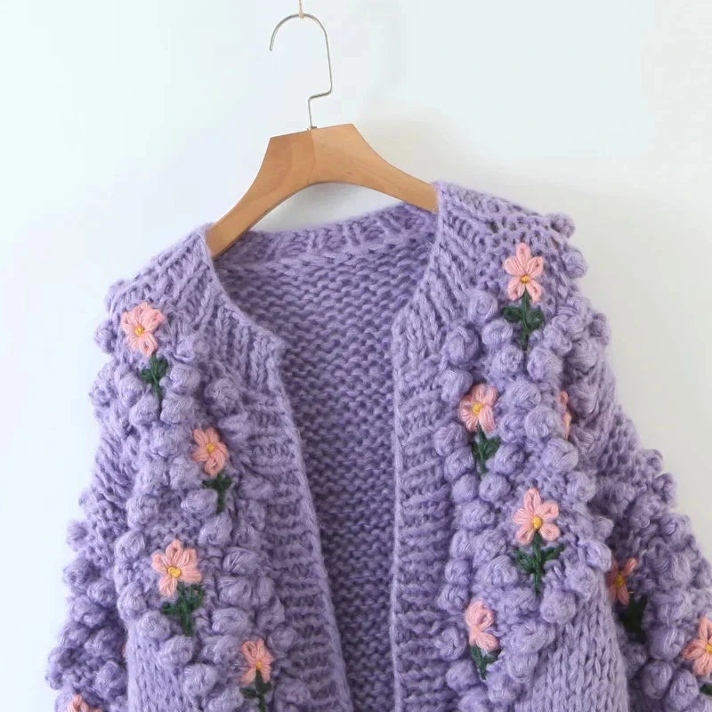 Dores Flower Applique Chunky Knit Cardigan (UPDATE) Click See Details