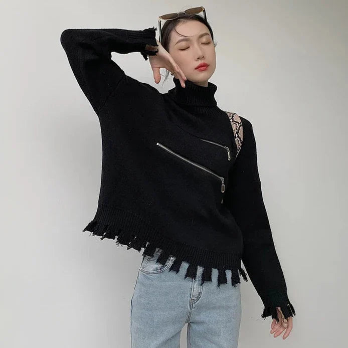 Natalia Zippers Turtleneck Sweater