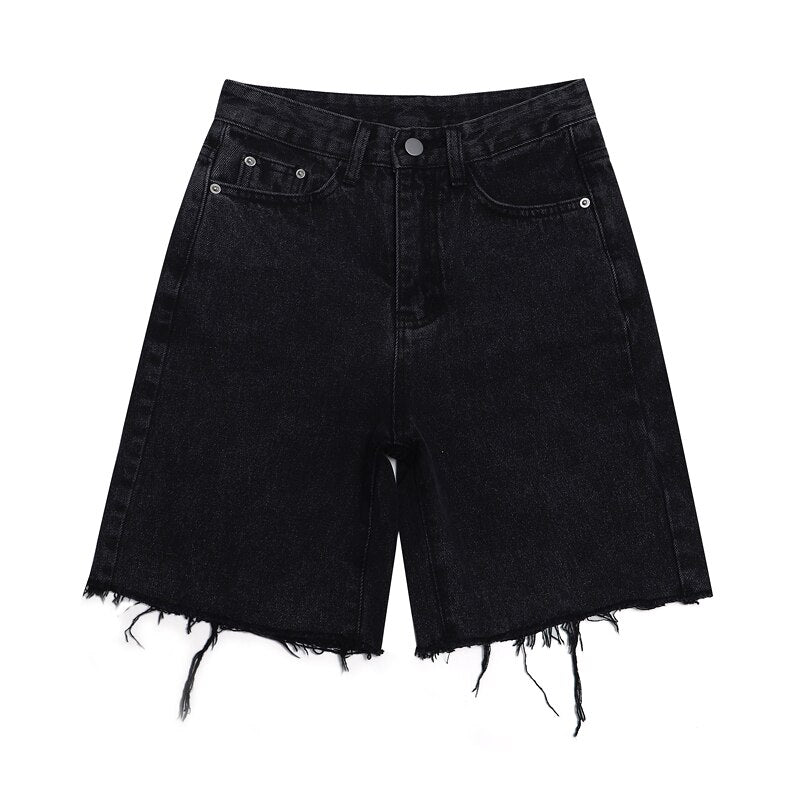 Back to school Women's Short Jeans Summer Streetwear High Waist Five Points Trousers Casual Vintage Baggy Straight Femme Denim Short Pants