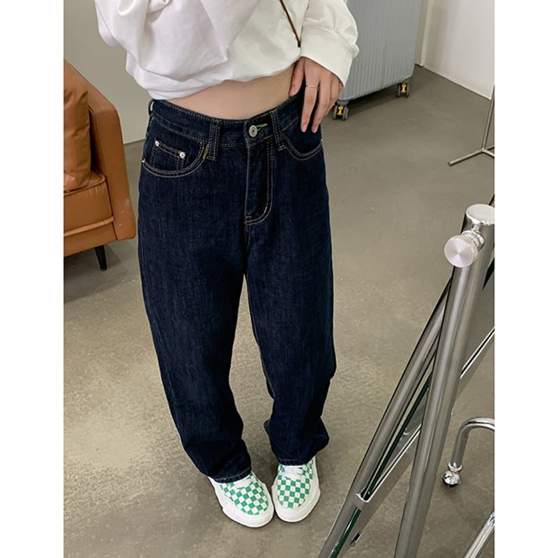 Vintage High Waist Women Blue Jeans Korean Fashion Streetwear Wide Leg Jean Female Denim Trouser Straight Baggy Mom Denim Pants