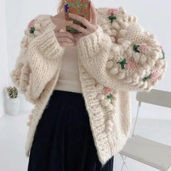 Dores Flower Applique Chunky Knit Cardigan (UPDATE) Click See Details