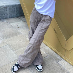 Pleated Cargo Pants Women Low Waisted Grunge Baggy Jeans Harajuku Fairycore Pockets Streetwear Women Casual Loose Denim Trousers