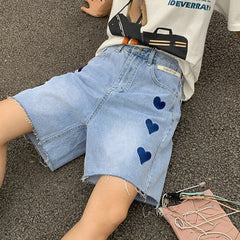 Women's Short Summer High Waist Jeans Baggy Straight Five Points Trousers Streetwear Vintage Mom Denim Wide Leg Short Pants