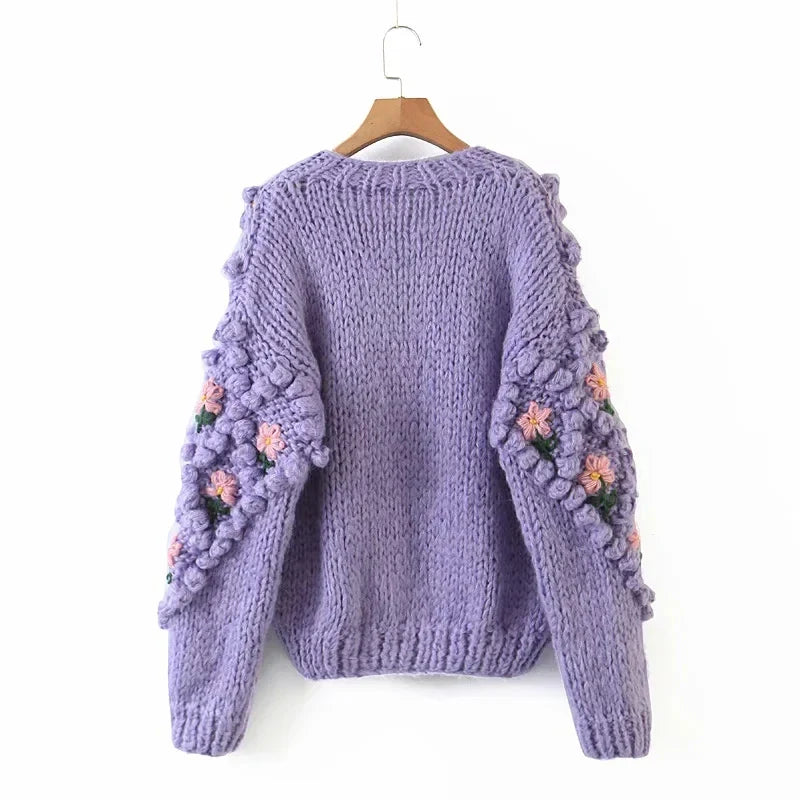 Dores Flower Applique Chunky Knit Cardigan (UPDATE) Click See Details