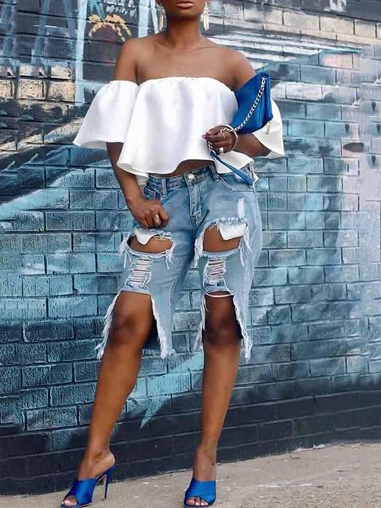 Ripped Charming Denim Shorts