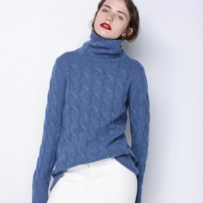 Marion Cashmere Cable Turtleneck Sweaters - 4 Colors