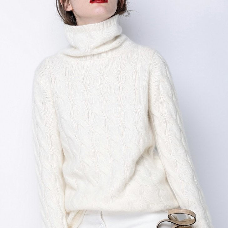 Marion Cashmere Cable Turtleneck Sweaters - 4 Colors