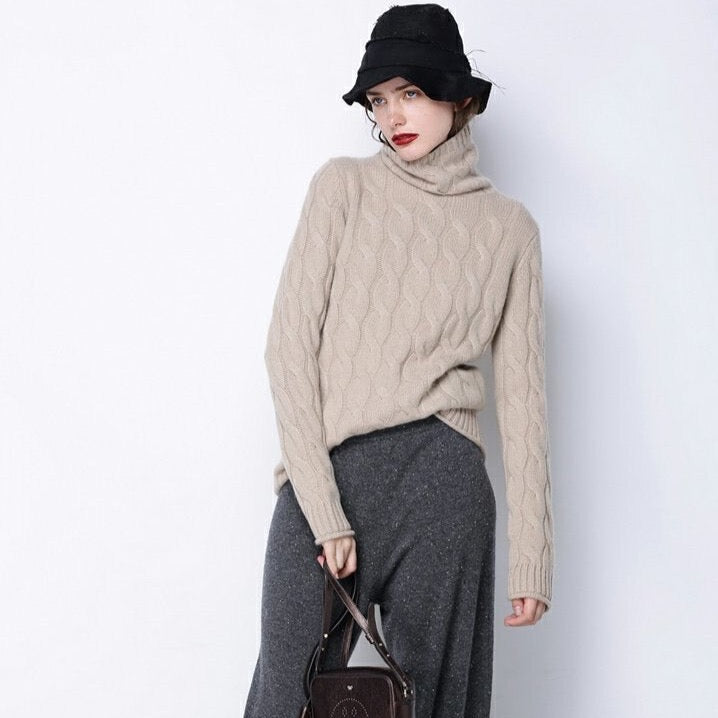 Marion Cashmere Cable Turtleneck Sweaters - 4 Colors