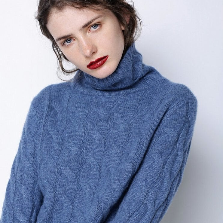 Marion Cashmere Cable Turtleneck Sweaters - 4 Colors