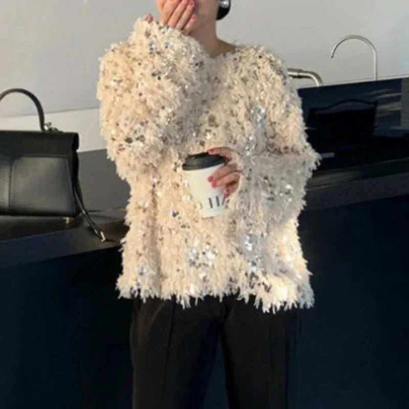 Micaela Sequin Feathery Tassel Sweater