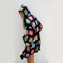 Naya Bohemian Knit Patchwork Hooded Cardigan