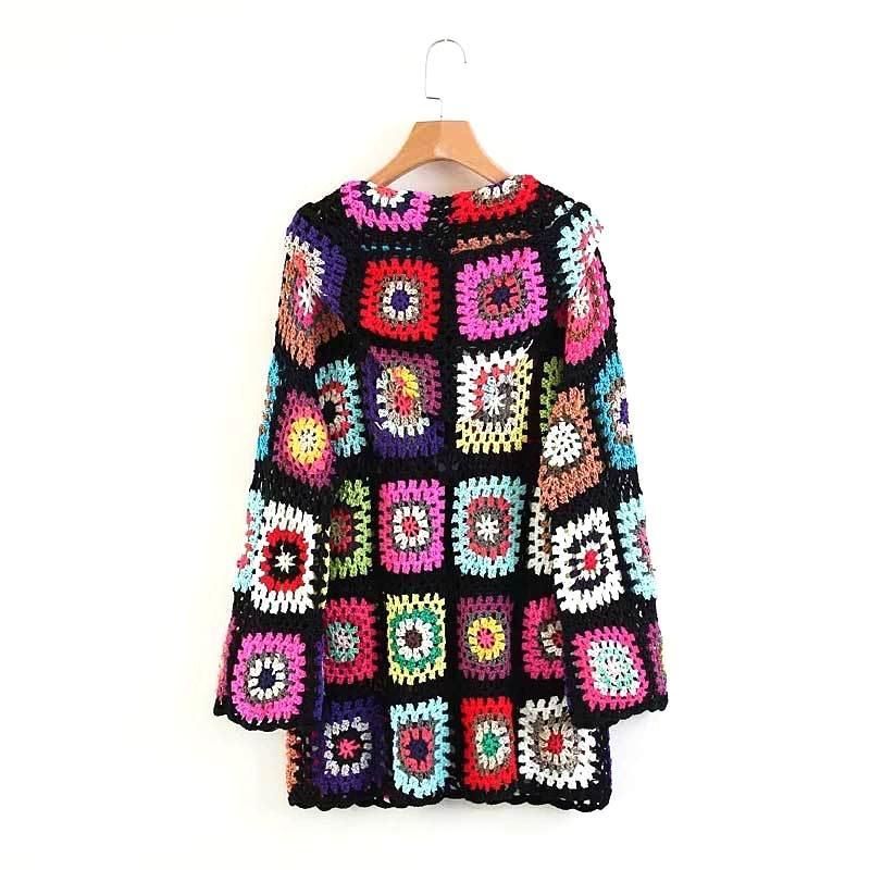 Naya Bohemian Knit Patchwork Hooded Cardigan