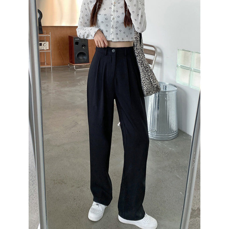 discover style ideas Summer Korean Style Khaki Suit Pants Women's Spring and Autumn High Waist Draping Loose Straight Casual Pants Slim Wide Leg Pants