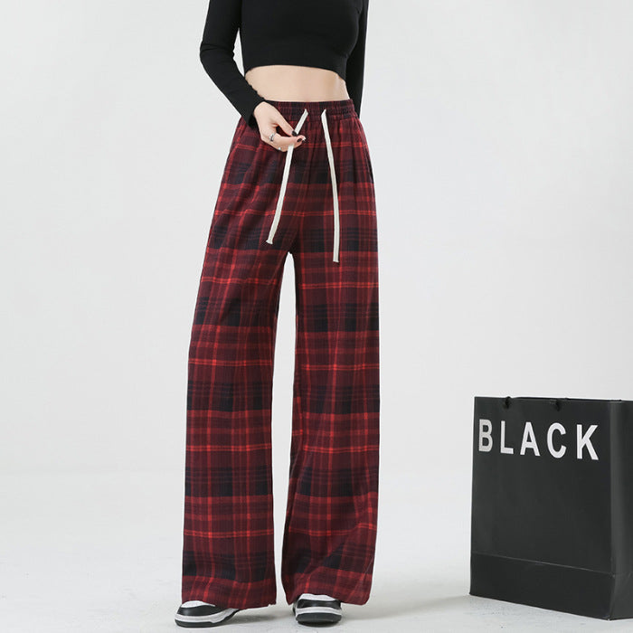 grunge outfits Korean Style New Yellow Plaid Pants Women's Spring and Autumn High Waist Draping Casual Slimming Retro Straight Wide Leg Pants