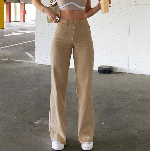 back 2 school outfits Style 2024 New Solid Color Jeans Women's Draping Loose Slimming High Waist Straight Pants Women's Casual Trousers