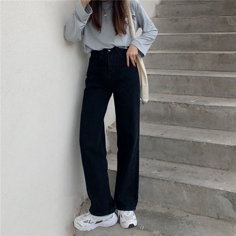 business casual outfits Women's Wide-Leg Jeans Autumn New Retro High Waist Loose Straight Slimming Lengthened Mop Pants Fashion