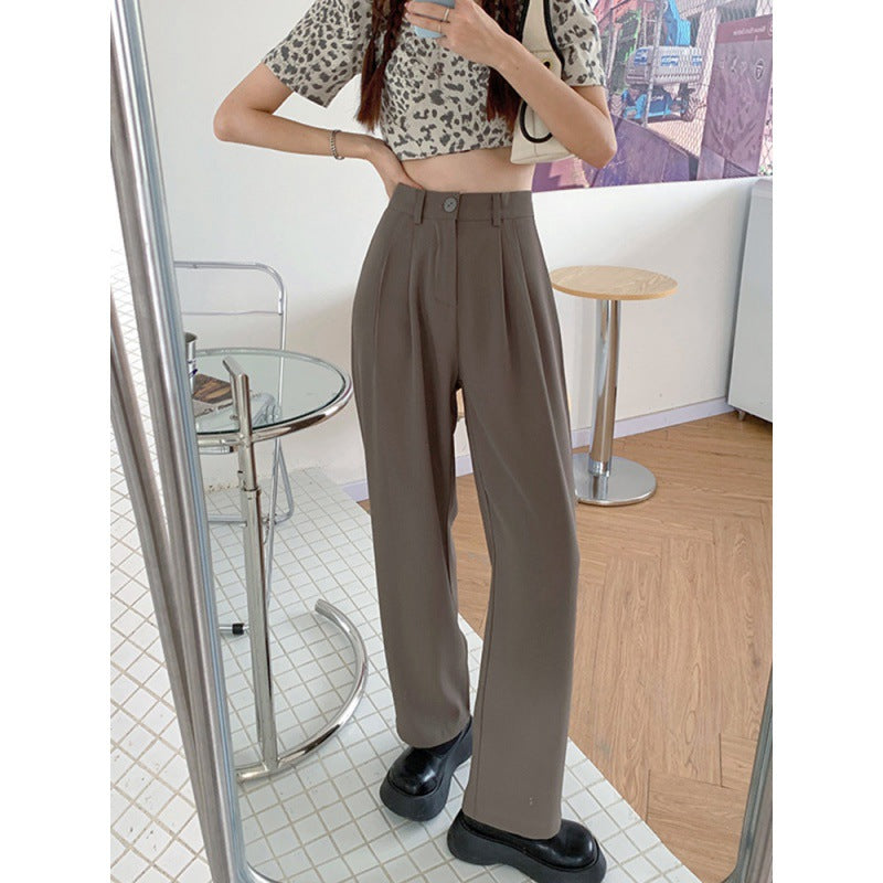 discover style ideas Summer Korean Style Khaki Suit Pants Women's Spring and Autumn High Waist Draping Loose Straight Casual Pants Slim Wide Leg Pants