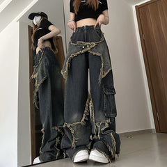 back 2 school outfits American-Style Retro Loose Slimming Jeans Women's Spring and Summer Design Frayed Mop Pants Straight Wide-Leg Pants Fashion