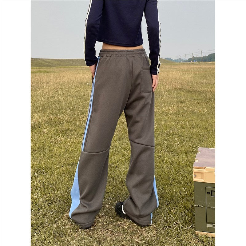 clothes Original American Retro Three Bars Sports Trendy All-Match Sweatpants Women's Street Loose Stitching Casual Long Pants Trendy