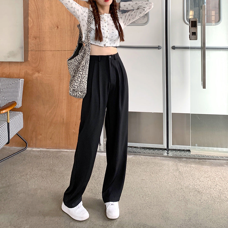 discover style ideas Summer Korean Style Khaki Suit Pants Women's Spring and Autumn High Waist Draping Loose Straight Casual Pants Slim Wide Leg Pants