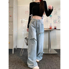 discover style ideas 2024 New Spring and Summer High Waist Straight Pants Jeans All-Match Trousers Bow Design Loose Wide Leg Pants for Women