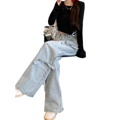 discover style ideas 2024 New Spring and Summer High Waist Straight Pants Jeans All-Match Trousers Bow Design Loose Wide Leg Pants for Women