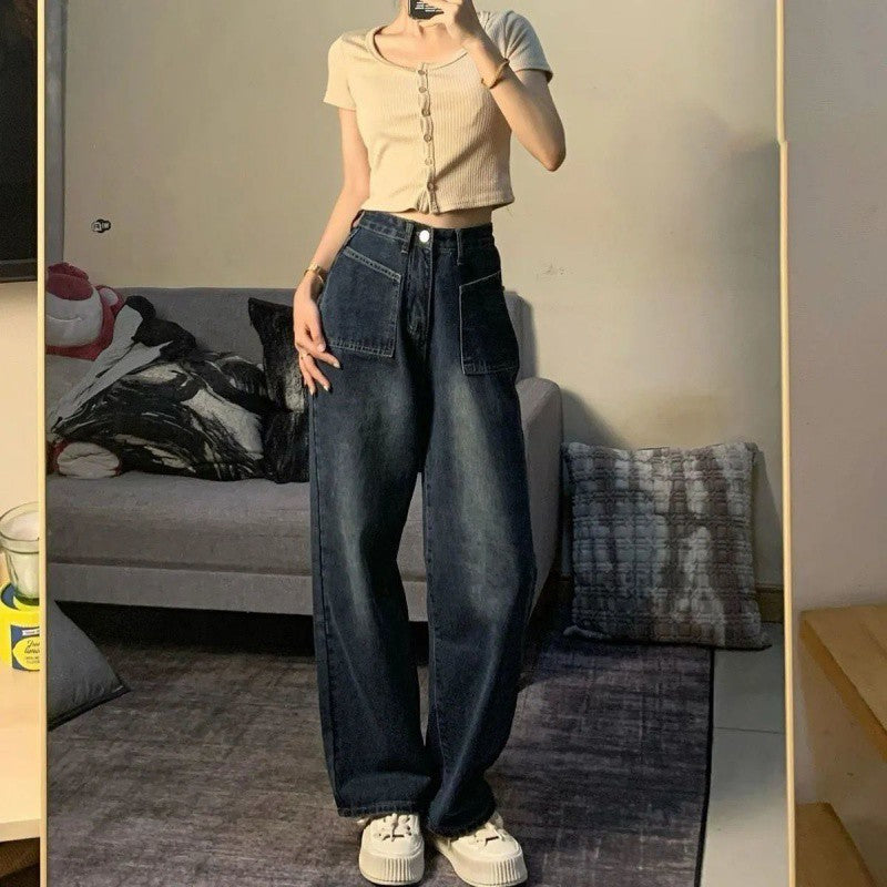 business casual outfits Women's Wide-Leg Jeans Autumn New Retro High Waist Loose Straight Slimming Lengthened Mop Pants Fashion