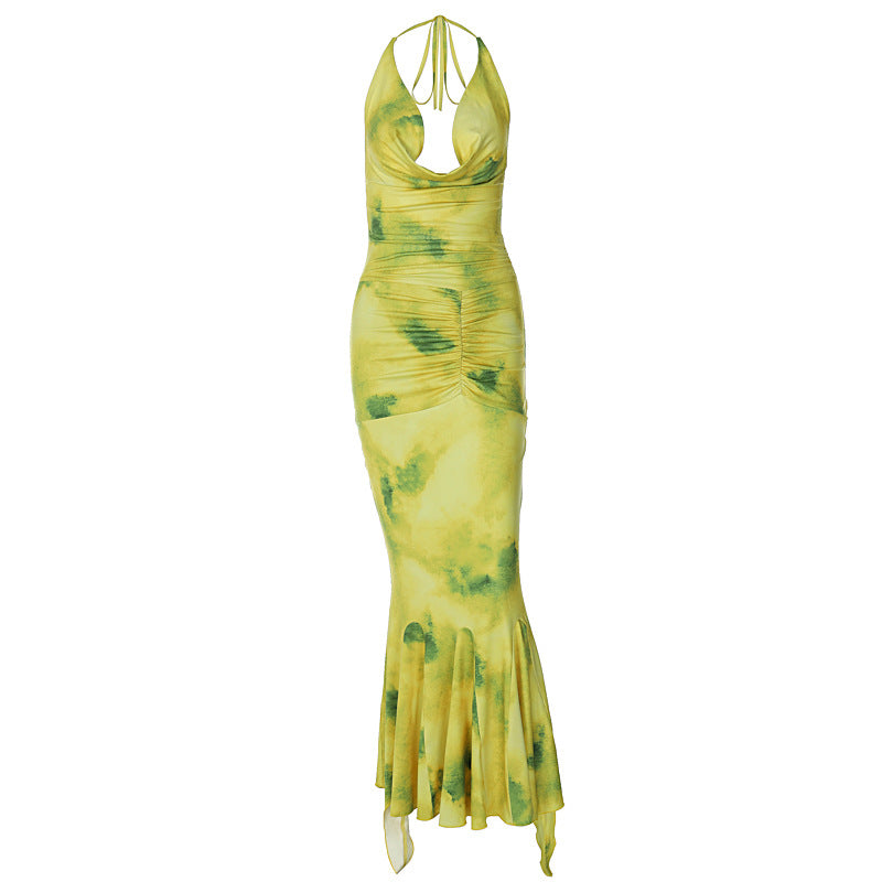 Yellow Lace Hollow Out Maxi Dress