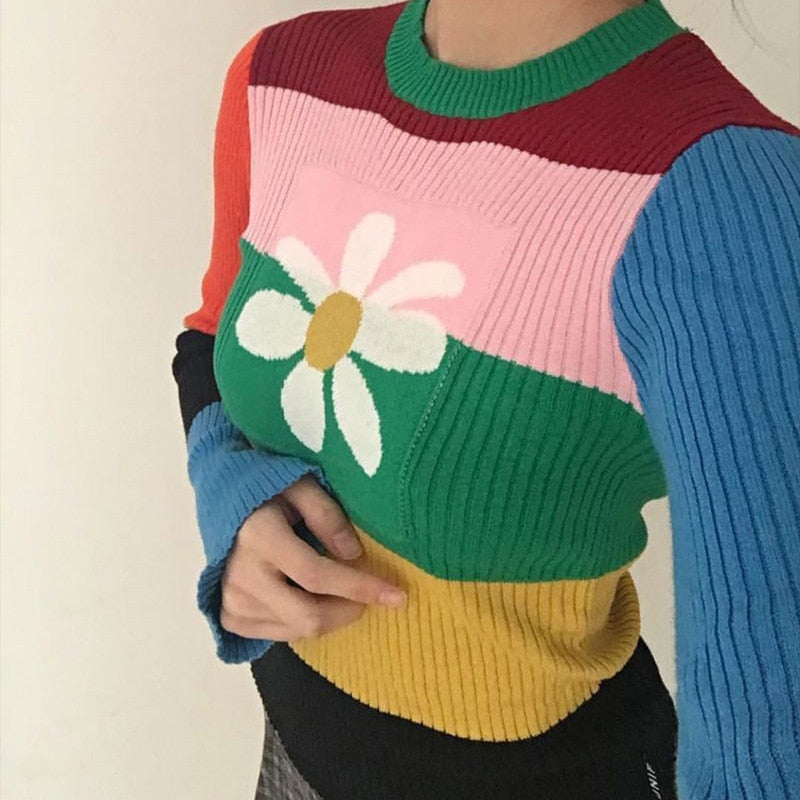 Paige Rainbow Stripe Retro Knit Sweater