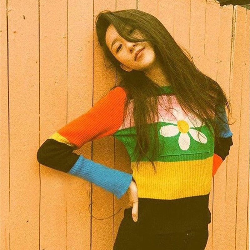 Paige Rainbow Stripe Retro Knit Sweater