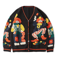 Pierrot Clown Prints Intarsia Cardigan