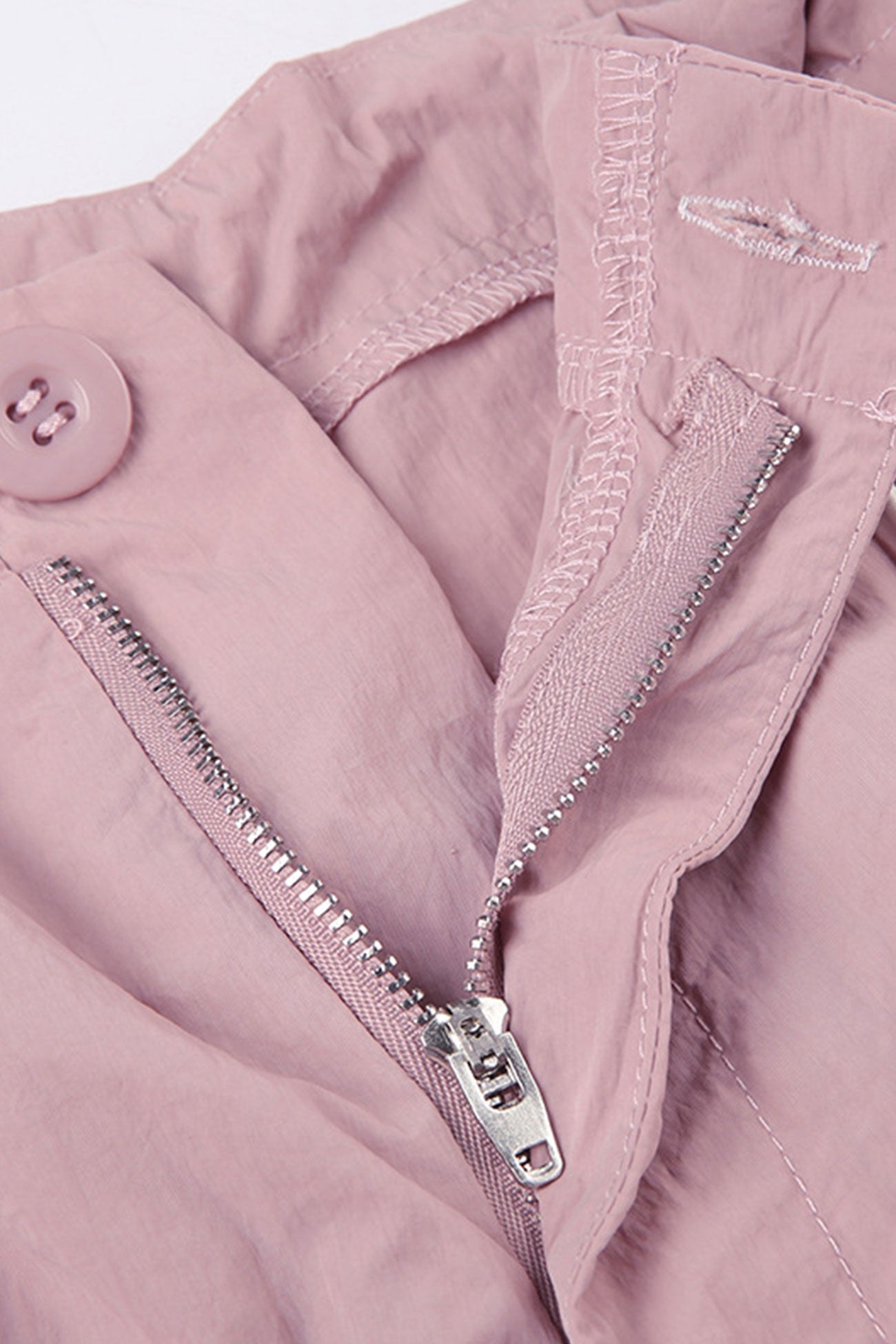 Pink Drawstring Zipper Cargo Long Pants