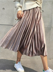 MAXI PLEATED SKIRT MIDI SKIRT HIGH WAIST ELASCITY CASUAL PARTY SKIRT