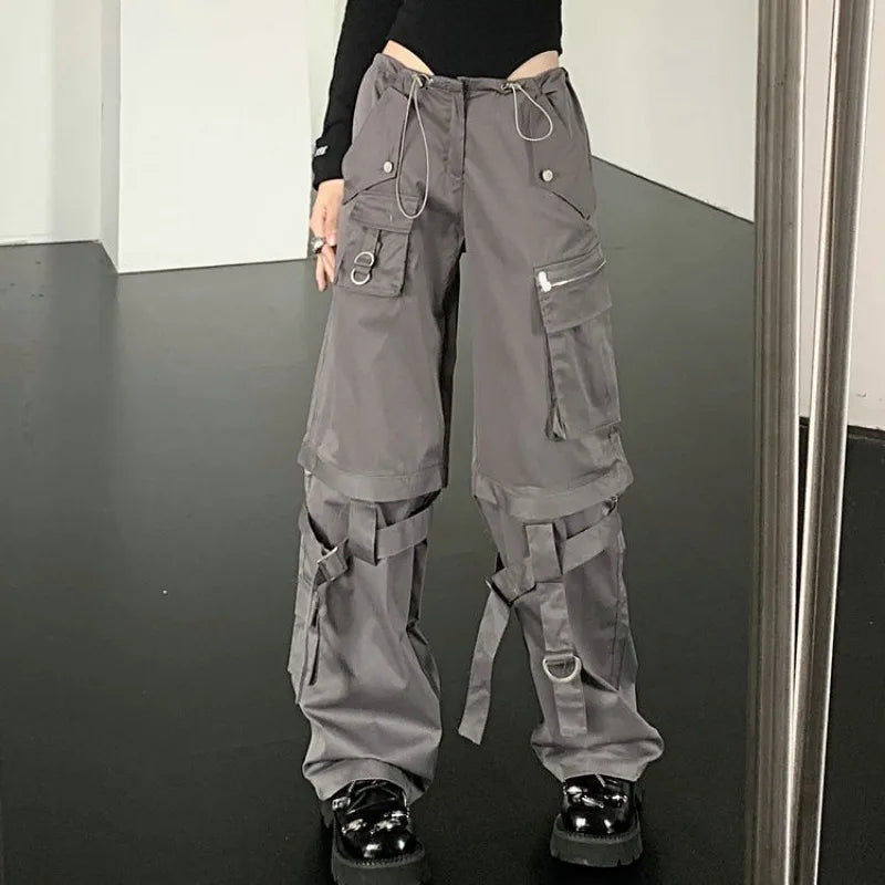 Y2k Gothic Punk Cargo Pants Women Gray Patchwork Streetwear Baddies Baggy Trousers Pocket Korean Fashion Techwear Hippie