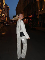 Party Sliver Glitter Three Piece Blazer Sets For Women Fashion Clubwear Sparkly Bra And Pants 2 Piece Mathcing Set New