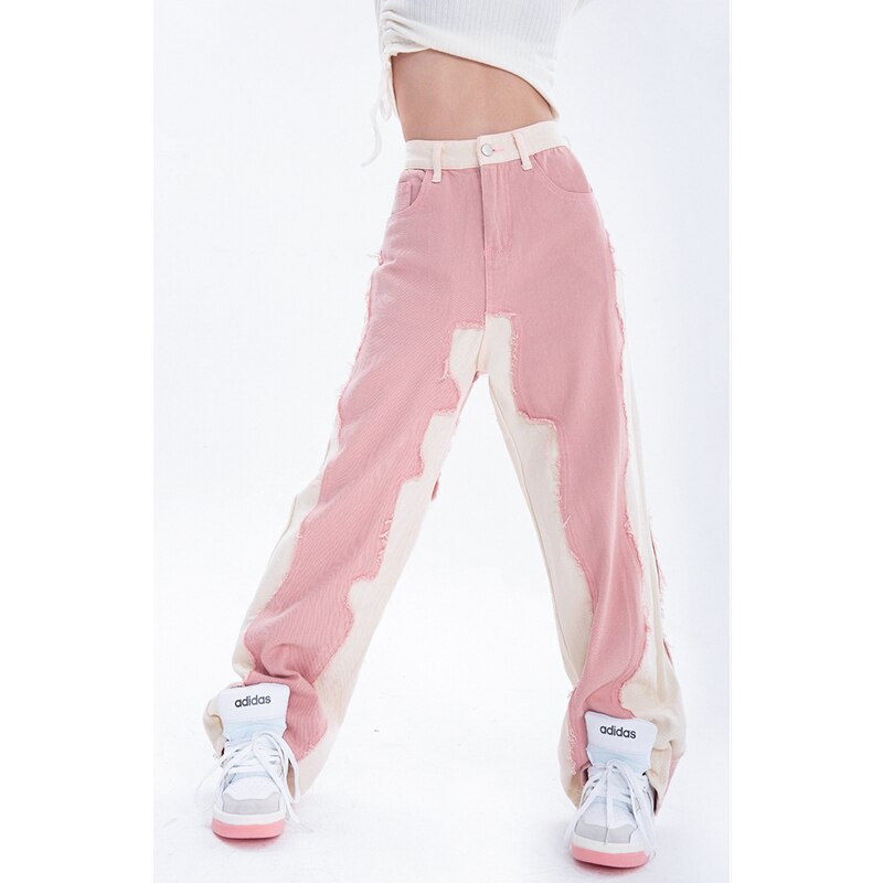 Pink Women's Jeans Wide Leg Pants High Waist Baggy Vintage Straigh Denim Pants Casual Street Hip Hop Fashion Mom Denim Trouser