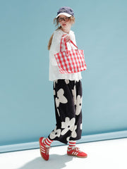 original design Japanese elastic waist flower polka dot pattern pants casual sweet wide leg pants women's wear