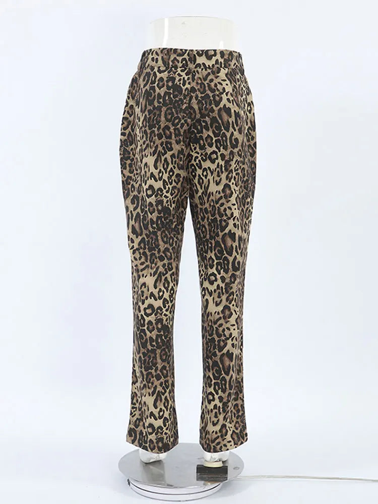 Vintage Leopard Print Pencil Pants For Women Fashion Casual High Waist Buttons Pant Autumn New Lady High Street Commute Trousers